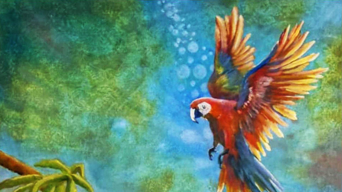 The Lord Provides Oil Painting - Parrot Flying toward Mango - Hero Image